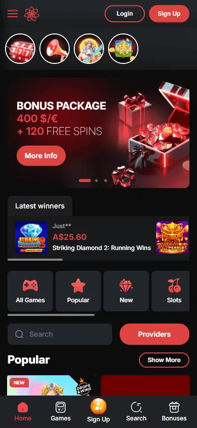 Casino Chan home page on a mobile device