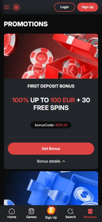 Casino Chan promotions area on a mobile device